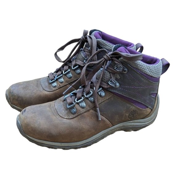 Womens Timberland Norwood Brown Pink Leather Mid Hiking Boots Size 6.5 - Picture 2 of 10